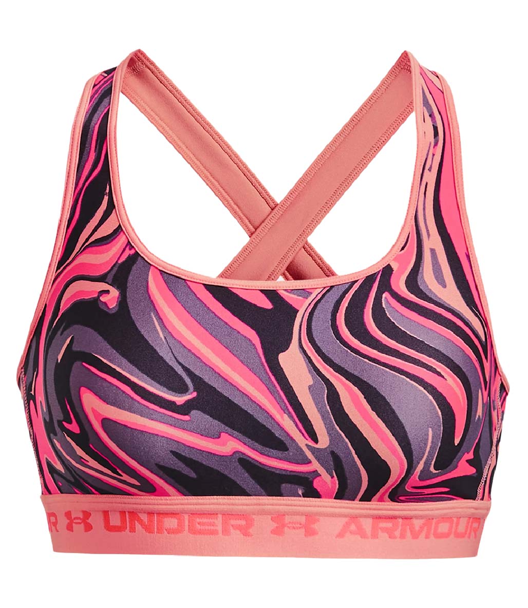 Under Armour Mid Çapraz Sırtlı Printed Sporcu Sütyeni Pembe