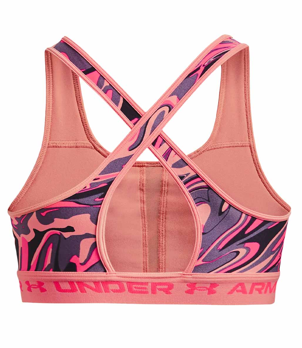 Under Armour Mid Çapraz Sırtlı Printed Sporcu Sütyeni Pembe