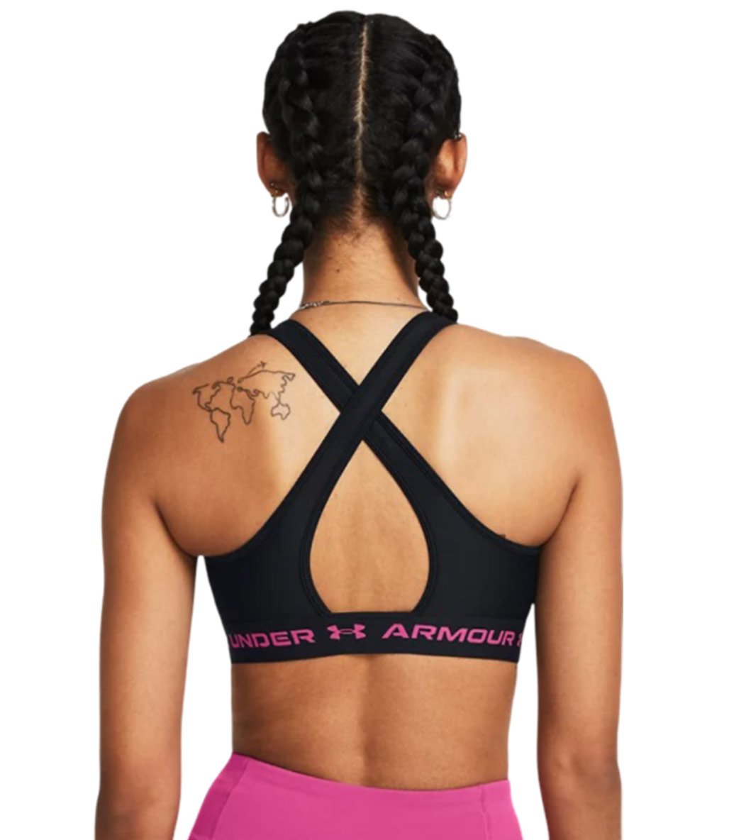 Under Armour Mid Çapraz Sırtlı Sporcu Sütyeni Siyah Pembe