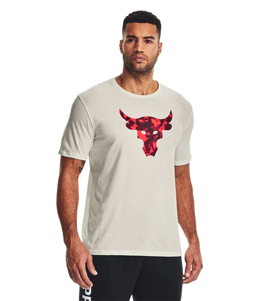 Under Armour Project Rock Brahma Bull K sa Kollu T Shirt Bej K rm z Fitmoda