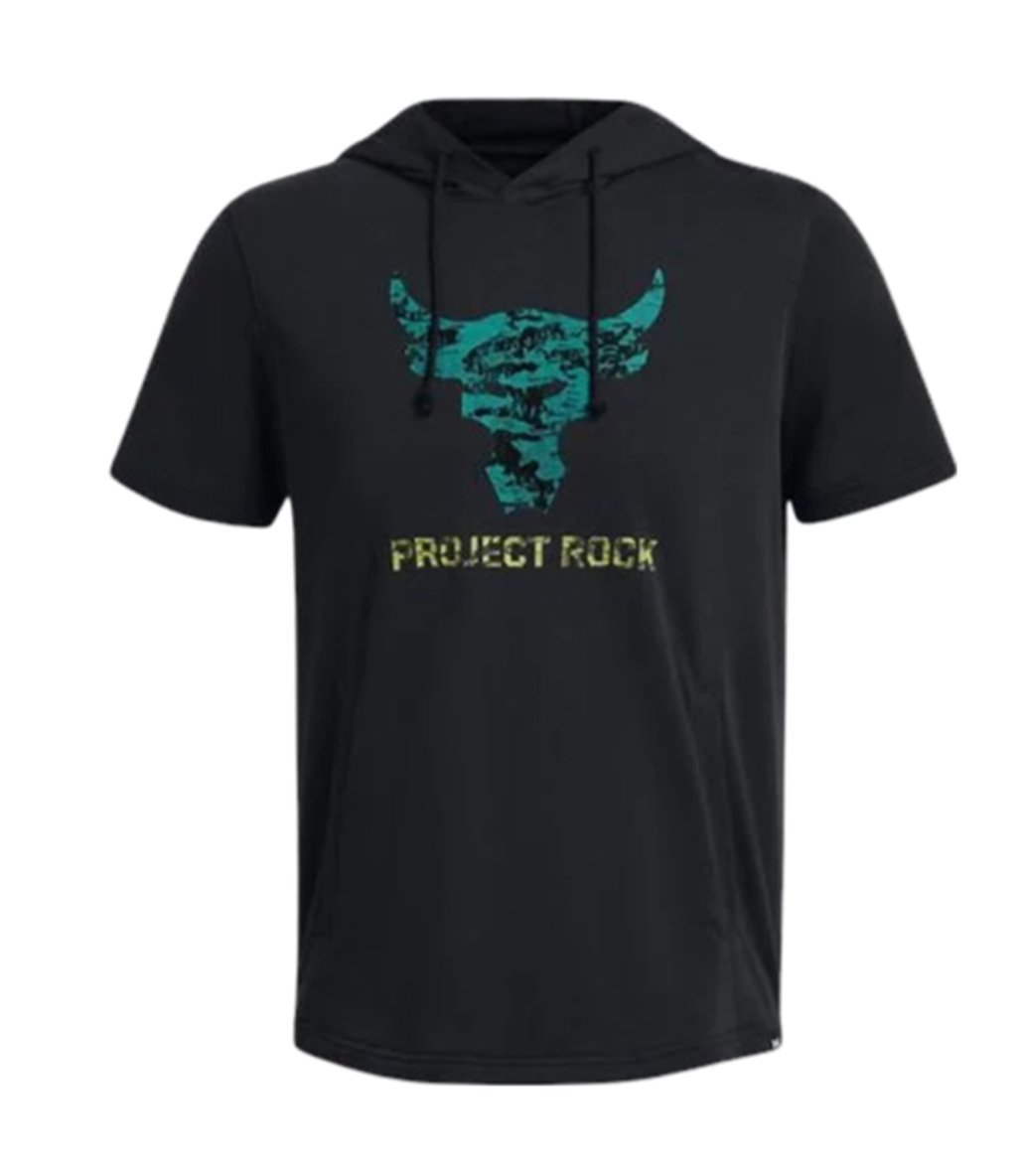 Under Armour Project Rock Terry Payoff Kısa Kollu Kapüşonlu Sweatshirt Siyah