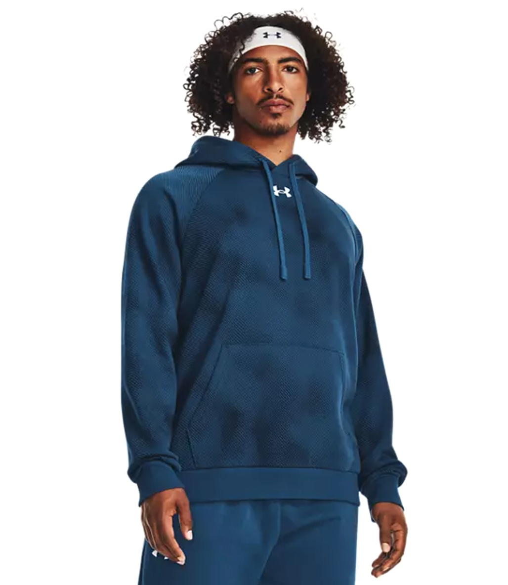 Under Armour Rival Fleece Printed Kapüşonlu Sweatshirt Mavi