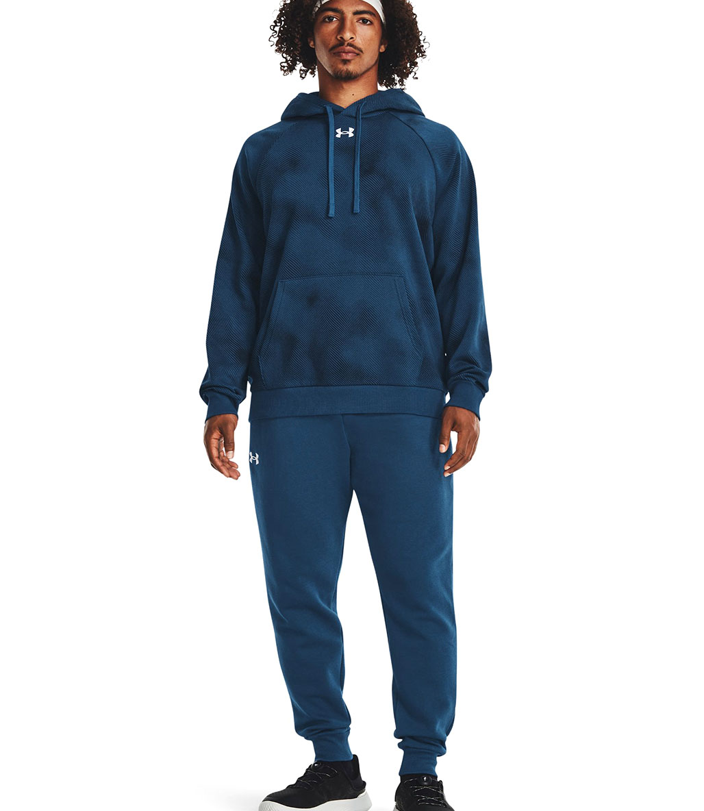 Under Armour Rival Fleece Printed Kapüşonlu Sweatshirt Mavi
