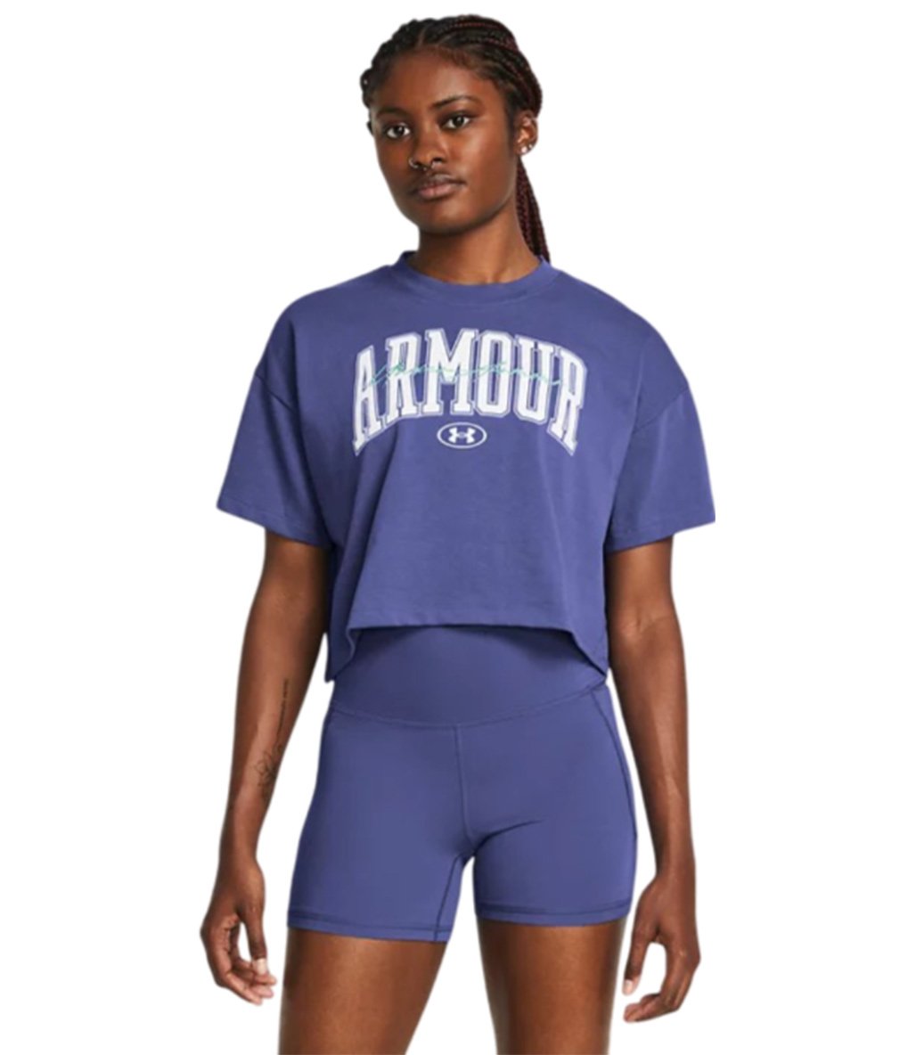 Under Armour Scripted Kadın Kısa Kollu Crop T-Shirt Mor