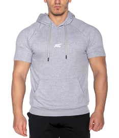 MuscleCloth Pro Kapüşonlu Kısa Kollu Sweatshirt Gri Melanj