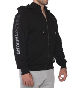 Kingsize Follow The King Kapüşonlu Fermuarlı Sweatshirt Siyah