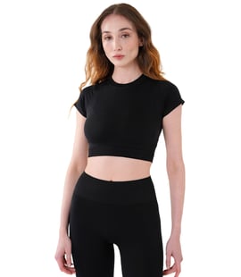 MuscleCloth Nova Seamless Crop T-Shirt Siyah