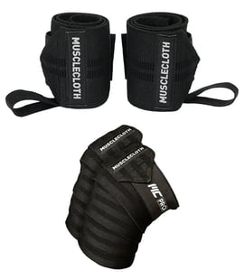 MuscleCloth Pro Wrist Wraps + Pro Knee Wraps Seti Siyah