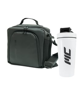 MuscleCloth Elite Termo Çanta Seti Siyah + Paslanmaz Çelik Shaker 739 ml Beyaz