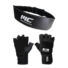 MuscleCloth Pro Fitness Ağırlık Eldiveni + Ağırlık Kemeri Siyah