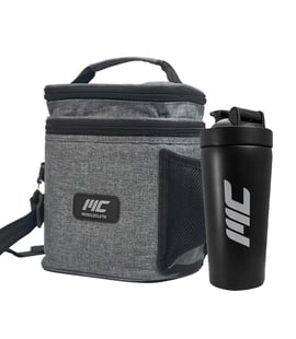 MuscleCloth Termo Çanta Seti Gri + Paslanmaz Çelik Shaker 739 ml Siyah