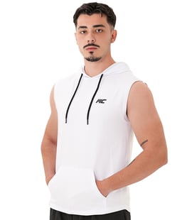 MuscleCloth Training Kapüşonlu Kolsuz T-Shirt Beyaz