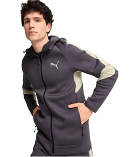 Puma EvoStripe Fermuarlı Kapüşonlu Sweatshirt Siyah Gri