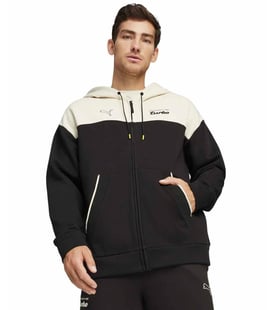 Puma Porsche Legacy Fermuarlı Kapüşonlu Sweatshirt Siyah Bej