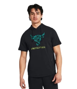 Under Armour Project Rock Terry Payoff Kısa Kollu Kapüşonlu Sweatshirt Siyah