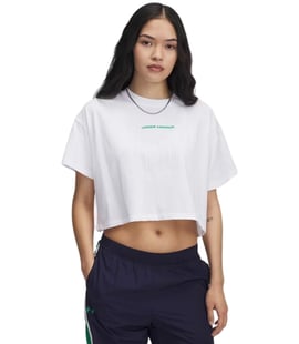 Under Armour Varsity Mix Heavyweight Kadın Kısa Kollu Crop T-Shirt Beyaz