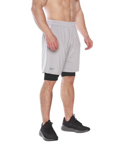 MuscleCloth 2 in 1 Erkek Taytlı Stretch Şort Açık Gri