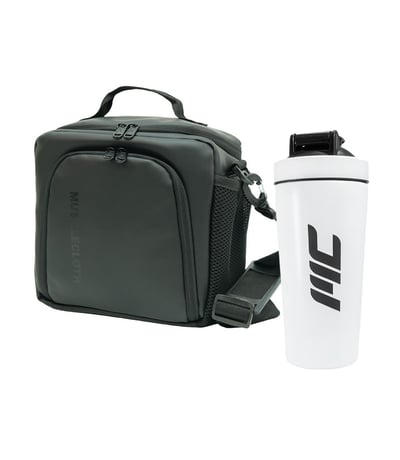 MuscleCloth Elite Termo Çanta Seti Siyah + Paslanmaz Çelik Shaker 739 ml Beyaz