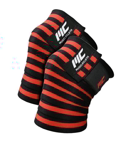 MuscleCloth Pro Knee Wraps Diz Bandajı 2'Li Paket - Cırt Bantlı Siyah Kırmızı