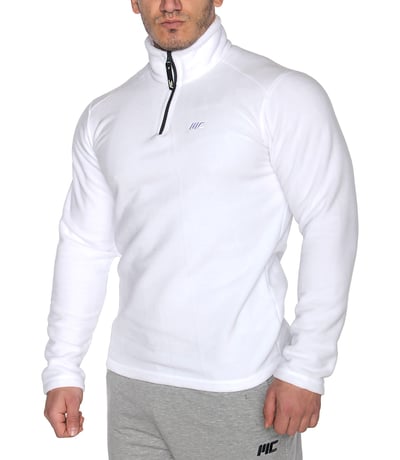 MuscleCloth Yarım Fermuarlı Erkek Polar Beyaz