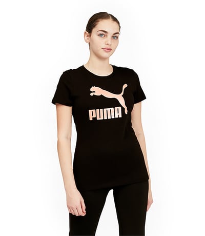 Puma Classics Metallic Logo Kadın Kısa Kollu T-Shirt Siyah