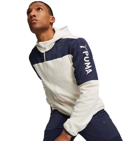 Puma Fit Hybrid Fermuarlı Kapüşonlu Sweatshirt Bej Lacivert