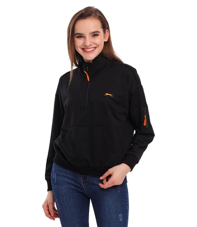 Slazenger Mahalay Kadın Yarım Fermuarlı Sweatshirt Siyah