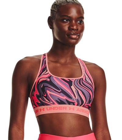 Under Armour Mid Çapraz Sırtlı Printed Sporcu Sütyeni Pembe